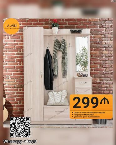 вешалка с зеркалом в прихожую: Düz dolab, Dəhliz üçün, Paltar üçün, Açılan, Korpuslu, 1 qapı