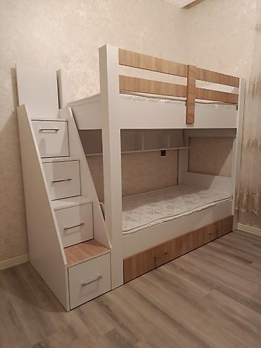 İki mərtəbəli uşaq/yataqxana çarpayısı - Material: ağ rəngdə