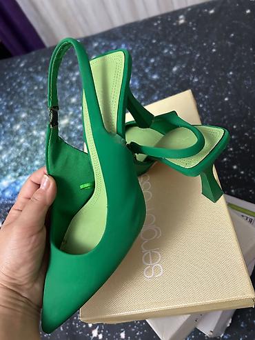 tufliler: Yaşıl rəngli qadın slingback tuflilər 36 razmer - Model: sivri — 2