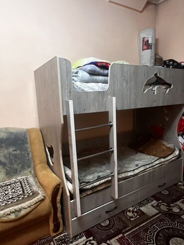 кресла кравать: Балдар үчүн эки ярустуу, ЛДСП, түсү - Боз