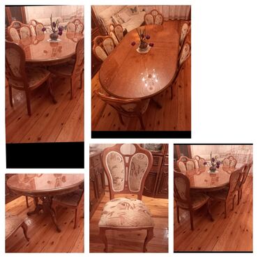 Masalar və oturacaqlar: Qonaq otağı üçün, İşlənmiş, Açılan, Dördbucaq masa, 8 stul