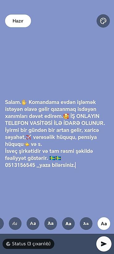 ofisiant is: Çağrı mərkəzi operatoru tələb olunur, Yalnız qadınlar üçün — 1