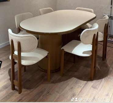 Masa və oturacaq dəstləri: Qonaq otağı üçün, Yeni, Açılmayan, Oval masa, 6 stul — 6