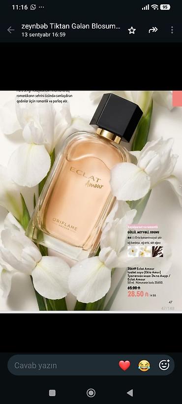 monaco saat qiymeti: Oriflame Eclat Amour – tualet suyu, 50 ml. - Ətir ailəsi: gül, meyvə — 1