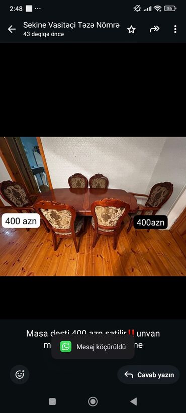 Masalar: Qonaq otağı üçün, İşlənmiş, Oval masa, 6 stul