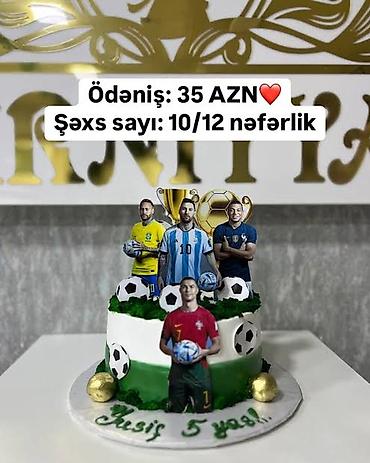 Qida məhsulları: Futbol mövzusunda dizaynlı tort - Sarı-ağ rəng palitrası, futbol topu — 10