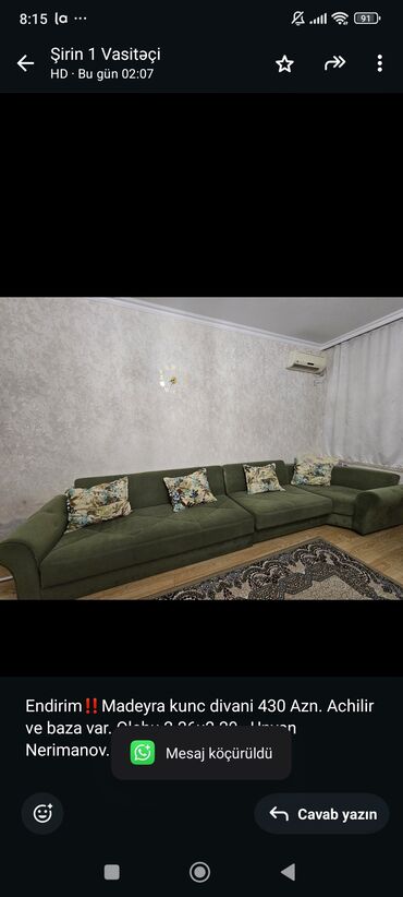 Mətbəx mebeli: Künc divan, İşlənmiş, Açılan, Bazalı, Çatdırılma yoxdur
