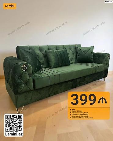 Divanlar: La Mini – Yaşıl velvet divan - Ölçü: 250 sm - Mexanizm: Açılan — 1