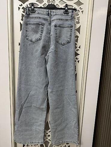 Cinslər: Geniş kəsimli açıq boz rəngli cins şalvar - Model: wide-leg (palazzo — 2
