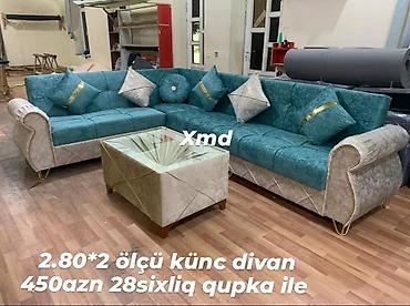 divan metbex: Künc divan dəsti - Ölçü: 2.80 × 2 m - Rəng və dizayn: Mavi-yaşıl — 1