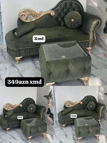 Divan və masa dəstləri: Klassik üslubda yaşıl rəngli divan və puf/çay stolcuq dəsti. - Zərif — 1