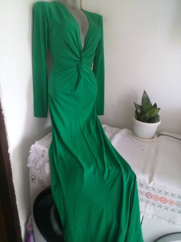 zelena haljina dugih rukava: M (EU 38), bоја - Zelena, Koktel, klub, Dugih rukava