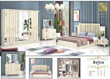 спални мебеллар: Двуспальная кровать, Шкаф, Трюмо, 2 тумбы, Новый