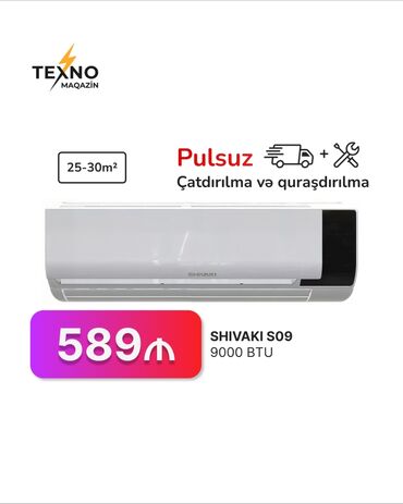 Kondisioner Shivaki, 20-25 kv. m, Split sistem, Kredit yoxdur, Pulsuz quraşdırılma