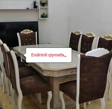 Комплект столов и стульев на заказ: Прямоугольный стол, Для гостиной, 6 персон, Нераскладной, Азербайджан, C гарантией