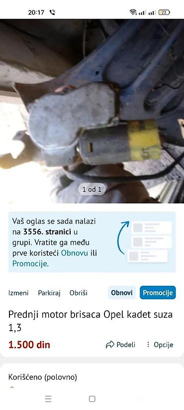 Autoelektrika: MOTOR BRISAČA SA MAKAZAMA OPEL CORSA B I KADET SUZA | Odličan — 2