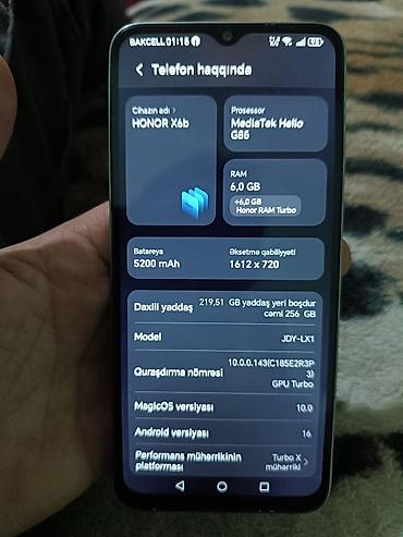 redmi telefon: Honor X6b, 256 GB, rəng - Yaşıl, İki sim kartlı — 6