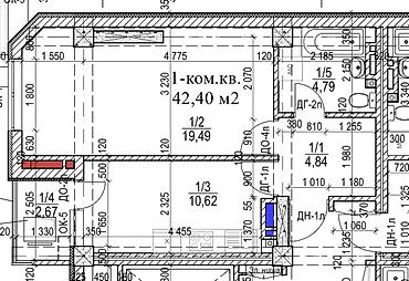Продажа квартир: 1 комната, 42 м², парк Фучика Элитка, 5 этаж, ПСО (под самоотделку) — 2