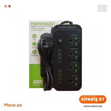 elektrik mallari mağazaları: 🟠 EL-002 | Uzatma Kabeli Power Socket J08 4 Başlıq 6 USB ✅ Brend