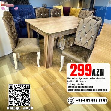 Masa və oturacaq dəstləri: Qonaq otağı üçün, Yeni, Açılmayan, Dördbucaq masa, 6 stul — 7