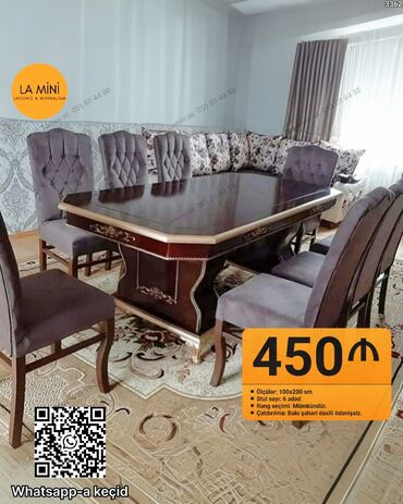metbex ucun oboylar: Для гостиной, Нераскладной, Прямоугольный стол, 6 стульев