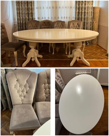 Divan və kreslo dəstləri: Qonaq otağı üçün, İşlənmiş, Açılmayan, Oval masa, 6 stul