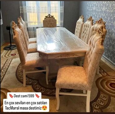 Masa və oturacaq dəstləri: Qonaq otağı üçün, Yeni, Açılmayan, Dördbucaq masa, 6 stul — 5