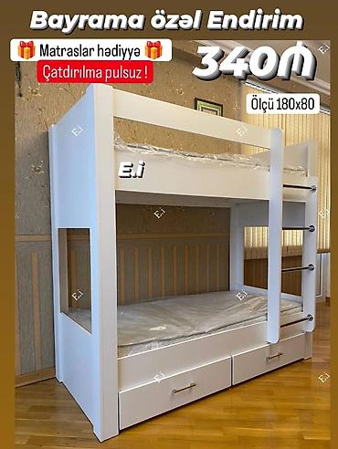 usaq oyuncaqlari per page 40: İki mərtəbəli uşaq çarpayısı – 180x80 ölçü - Rəng: ağ, minimalistik — 1