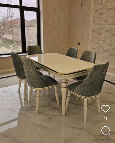 ağ rəng şəkil: Для гостиной, Новый, Нераскладной, Прямоугольный стол, 6 стульев