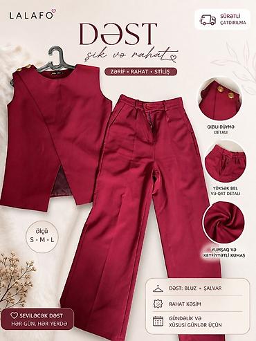 Bordo rəngli qadın dəsti – bluz və şalvar - Zərif, rahat və stilik lalafo.az -da Bordo rəngli qadın dəsti – bluz və şalvar - Zərif, rahat və stilik