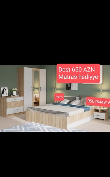 Yataq otağı dəstləri: İkinəfərlik çarpayı, Termo, Dolab, 2 tumba, Azərbaycan, Yeni — 2