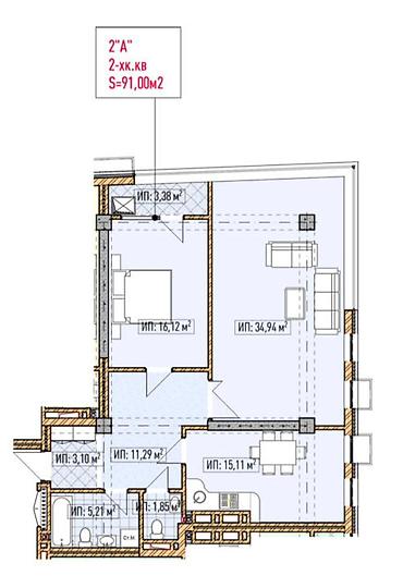 120: 2 комнаты, 91 м², Асанбай мкр Элитка, 4 этаж, ПСО (под самоотделку) — 2