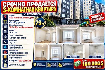 ищу кварти: 3 комнаты, 79 м², Джал-29 Элитка, 12 этаж, Свежий ремонт — 1