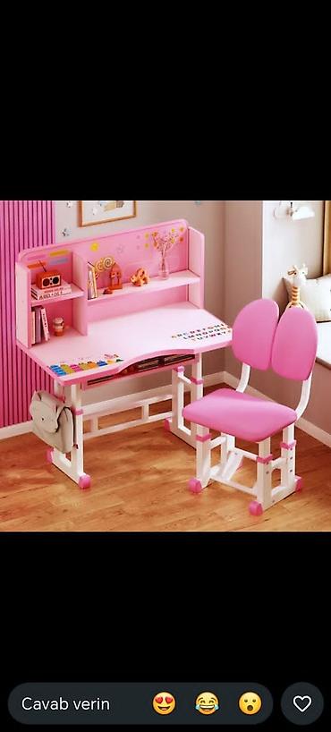 Uşaq üçün ergonomik iş masası və stul dəsti - Rəng: açıq çəhrayı-ağ -