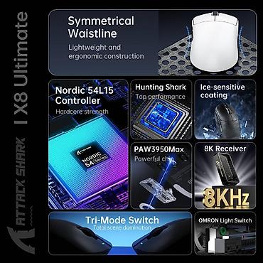 Компьютерные мышки: Игровая мышь Attack Shark X8 Ultimate ATTACK SHARK X8 Ultra 8KHz — — 4