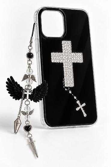 Goth Maska za iPhone 13 Pro – crna, sa prozirnim ivicama i dekoracijom