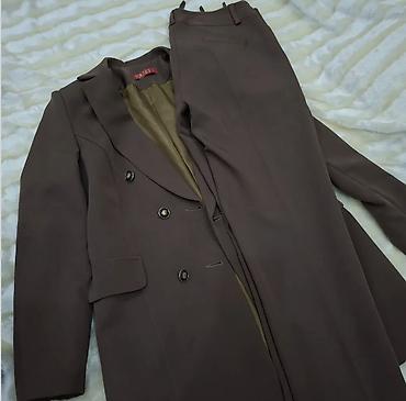 idman desti: Qadın kostyumu – şokolad rəngi - İki hissə: uzun ikiqat düyməli blazer — 1