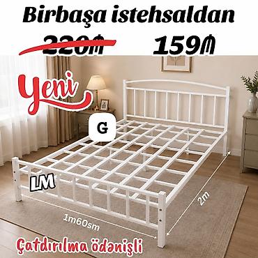 Ağ rəngdə metal çarpayı karkası - Birbaşa istehsaldan - Ölçü: 160 sm