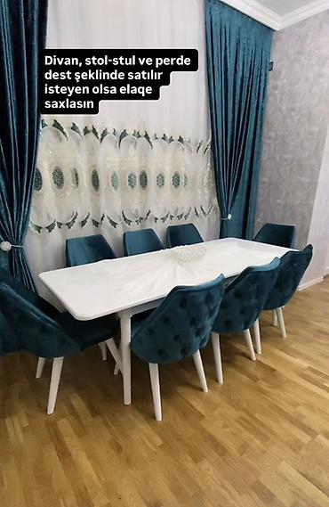 6 stul: Qonaq otağı üçün mebel və pərdə dəsti satılır. Dəstə divan, stol-stul — 1