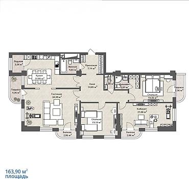 village: 4 комнаты, 164 м², Элитка, 9 этаж, ПСО (под самоотделку) — 2