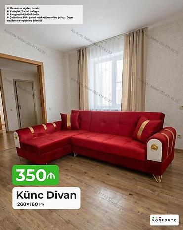 mebel sandiqlar: Künc Divan – 260×160 sm - Mexanizm: açılan, bazalı (yataq funksiyası — 1