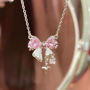 цепочка с цирконом: Розовое ожерелье с милым бантом. Для самых нежный образов🎀 В наличии