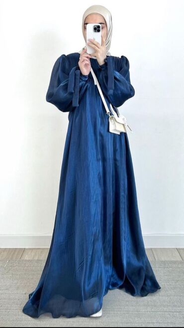 синее платье: Вечернее платье, Классическое, Длинная модель, С рукавами, L (EU 40)