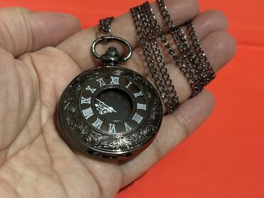 Əntiq saatlar: Klassik cib saatı – qara metal korpus və zəncir - Dizayn: Qapaqlı — 2