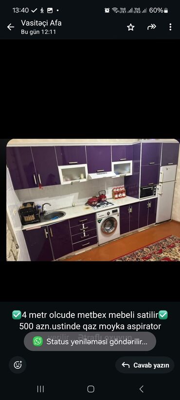 madeyra metbex mebelleri: ✅4 metr olcude metbex mebeli satilir✅500 azn.ustinde qaz moyka