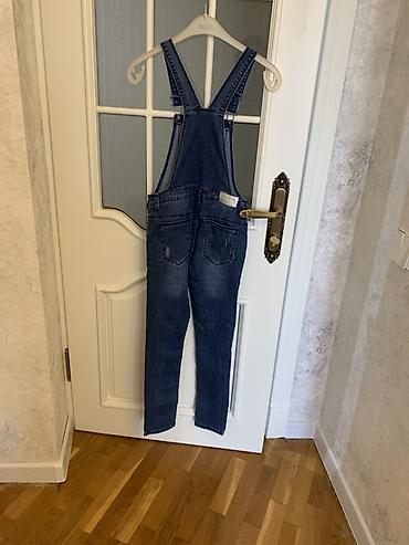 Tulumlar: Cins kombinezon - Rəng: tünd mavi denim - Model: dar kəsim şalvarlı — 3