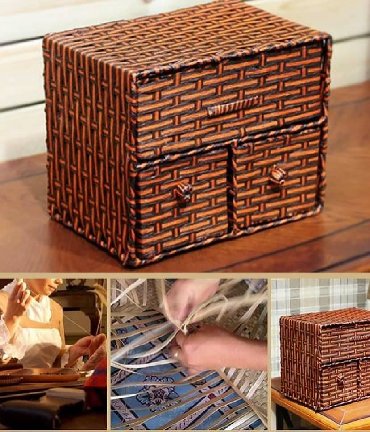 Шкатулки: Натуральный бамбук. Изящный плетеный бамбуковый мини-комод (комодик)