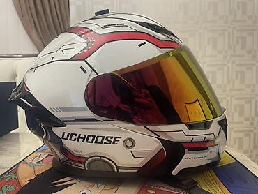salyan moto: Moto dəbilqə – UCHOOSE, tam üzlü - Dizayn: ağ-qara-qırmızı futuristik — 1