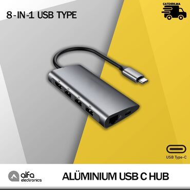 dell xps: Hub 8 in 1 USB kabel RJ45 Gigabit Ethernet, PD Doldurma, 3 USB 3.0