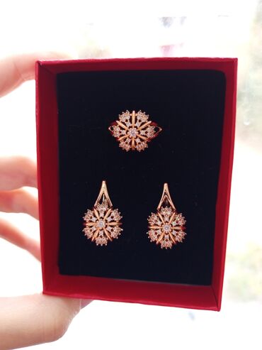 Bijuteriya dəstləri: Üzük və sırğalar - Rəng: qızılı qirmizi rus qizili rengi rose gold - — 9